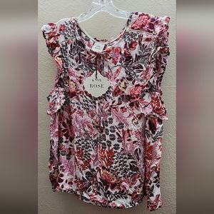 NWT Knox Rose Floral Ruffled Sleeveless Blouse XXL